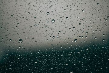 Closeup of rain droplets on a window