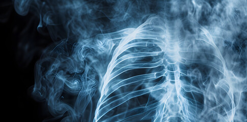 Obraz premium Dangerous cigarette smoke causing damage to lungs. Lung disease from smoking tobacco