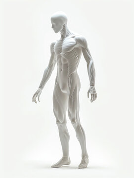 full-length anatomical model of a man in a white pose on a white background, mannequin