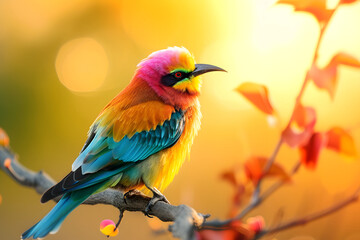 Bunter Vogel: Lebhafter und farbenfroher exotischer Vogel für Naturschutzprojekte und ornithologische Designs - obrazy, fototapety, plakaty