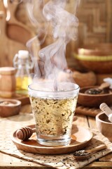 hot tea on the table in the morning