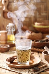 hot tea on the table in the morning