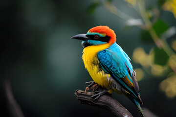 Bunter Vogel: Lebhafter und farbenfroher exotischer Vogel für Naturschutzprojekte und ornithologische Designs