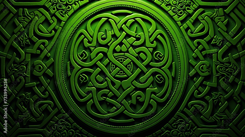 Poster intricate and vibrant green abstract celtic patterns background for creative design projects