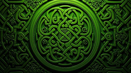 Intricate and vibrant green abstract celtic patterns background for creative design projects - obrazy, fototapety, plakaty