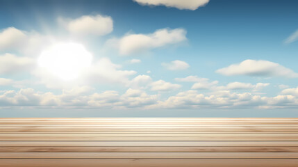 Empty concrete floor, 3D rendering sea view square with clear sky background