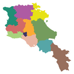 Armenia map. Map of Armenia in administrative provinces in multicolor