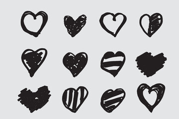 collection of hand drawn love symbols, love doodles in vector