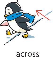 Preposition of movement. Penguin walks across