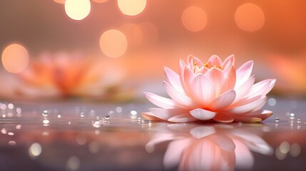 Vesak day concept water lily lotus flower with bokeh peach color background and copyspace