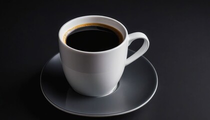 Fototapeta na wymiar A coffee in a white cup with a dark background