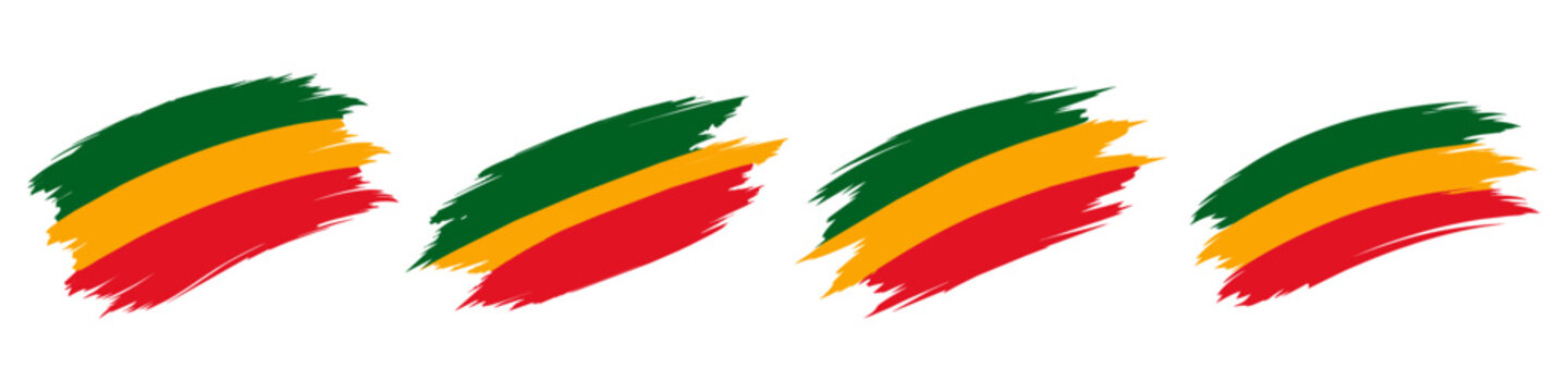 set of Hand drawn paint strokes Pan-African flag - red, yellow, green strokes. African American flag vector