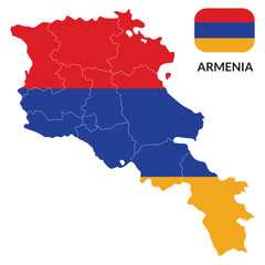 Map of Armenia with national flag of Armenia