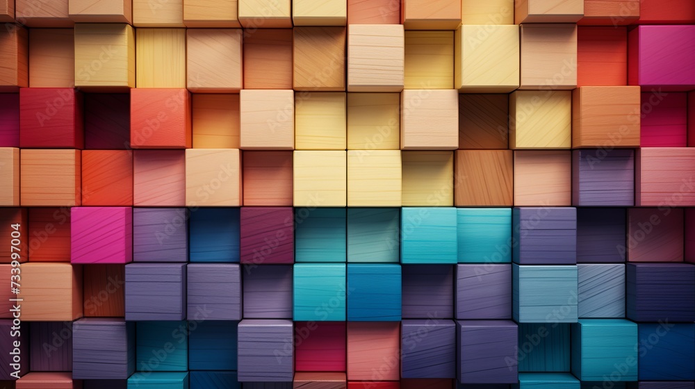 Aufkleber vibrant arrangement of colorful wooden blocks creating an abstract 3d style background