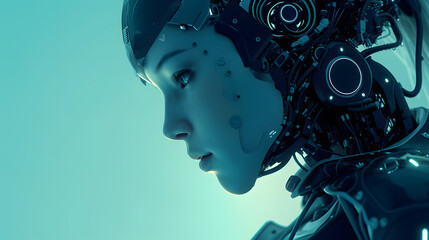 Artificial intelligence robot, face of robot woman