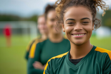 Young Female Soccer Player with Curly Hair Smiling