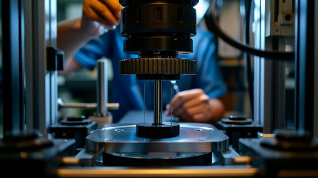 Universal testing machine experiment on metal deformation by engineering professional.