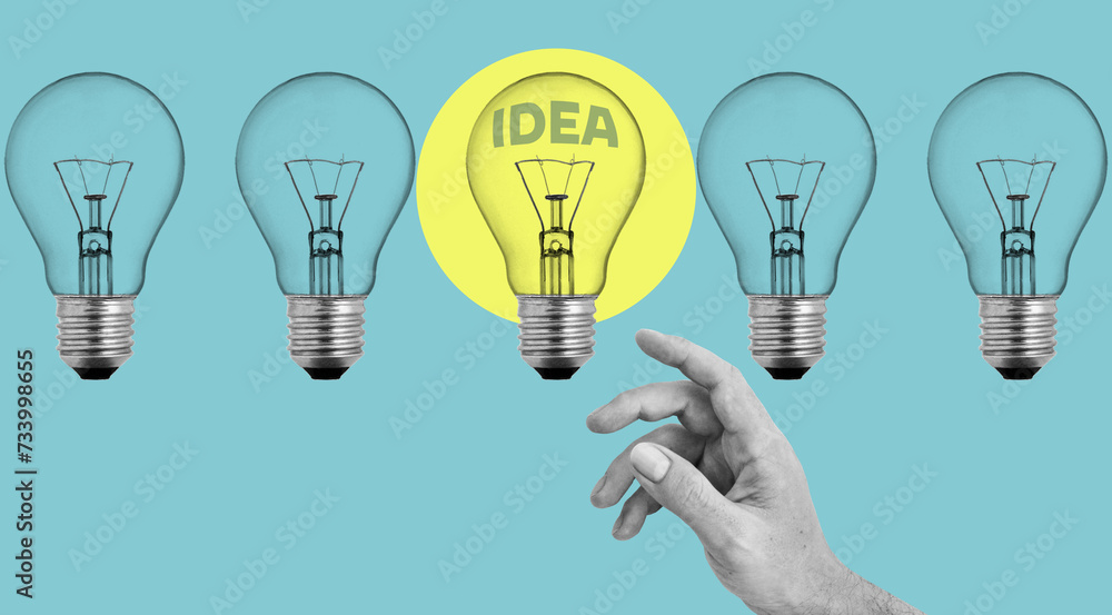 Aufkleber creativity and coming up with ideas, brainstorming. concept of inventing concepts, new ideas. the ha