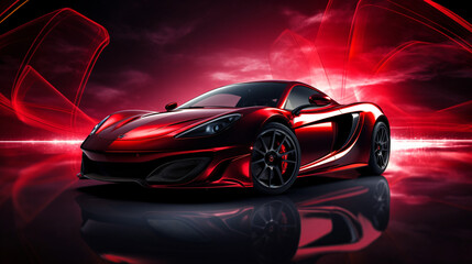 Red sports car on an elegant dark background.