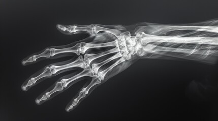 Detailed X-Ray of Hand Skeleton with fine intricacies of the phalanges, metacarpals, and carpal bones.