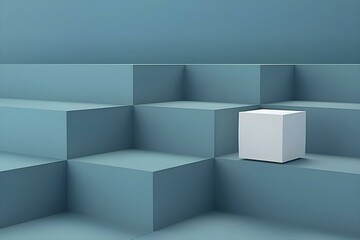 Abstract Background With White 3d Cube Box. 3d Render. Blue Background.