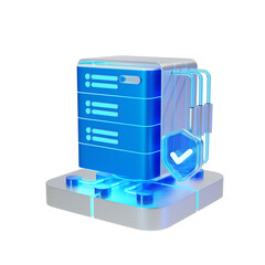 Cyber security of servers and cloud backup system isolated from transparent background.