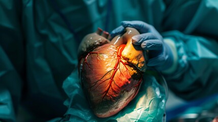 heart after cardiac transplantation with donor-recipient integration. - obrazy, fototapety, plakaty