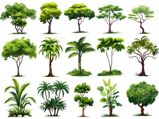 Set of tropical tree collection on white or transparent background