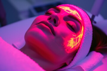 woman undergoing facial therapy with red laser
