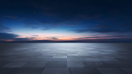 Dark concrete floor background infinite horizon sky panoramic scene