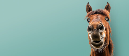 Funny horse face on a colored background.