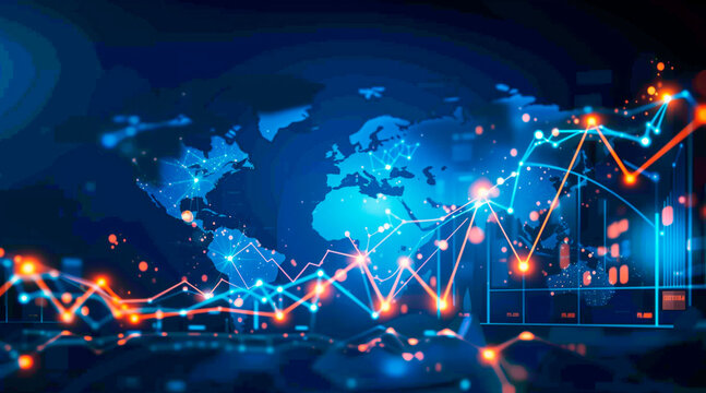 Global economic trend analysis, Business growth and asset investment chart business and Finance Up arrow, Success target improvement with increase development economy of investment income