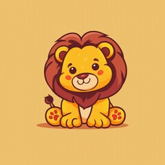 Flat design lion logo, cute cartoon lion icon. Modern vector graphic for branding and marketing.