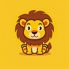 Obraz premium Flat design lion logo, cute cartoon lion icon. Modern vector graphic for branding and marketing.