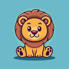 Obraz premium Flat design lion logo, cute cartoon lion icon. Modern vector graphic for branding and marketing.