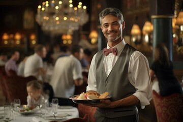 A dedicated server navigating through a crowded restaurant, ensuring each patron is satisfied