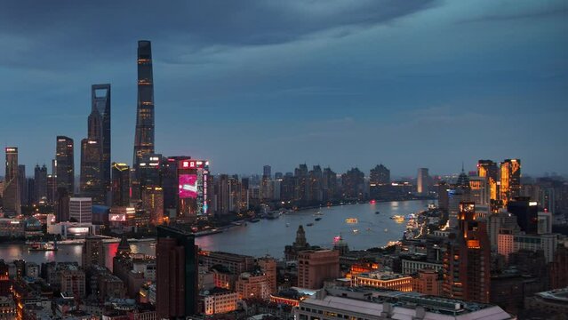 Time lapse view of urban buildings in Shanghai city