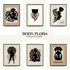 Fototapeta premium Modern Art Poster with body, women and flower. Matisse Abstract Set, Aesthetic Modern, Boho Decor, Minimalist, Illustration, Vector, Poster, Postcard. 