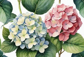 Watercolor painted hydrangea isolated on transparent background