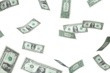 Flying US Dollar Banknotes Without Background