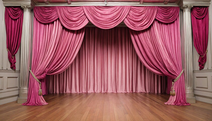 Sparkling pink stage drapes cut out