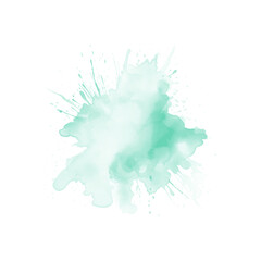 Abstract mint green watercolor water splash on a white background. Vector watercolour texture in mint color. Ink paint brush stain. Green splatter spot. Watercolor pastel splash