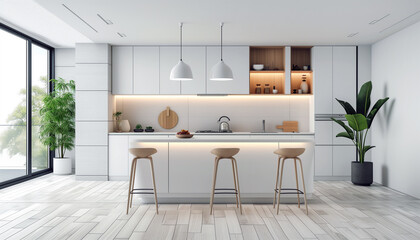 Fototapeta premium Interior design of fashionable luxurious kitchen. Real-estate, new build property industry concept