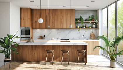 Interior design of fashionable luxurious kitchen. Real-estate, new build property industry concept