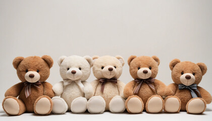 Adorable teddy bears with space for text on white backdrop, vintage style