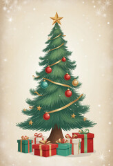 Retro Holiday Tree Greeting Card