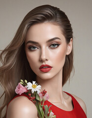 Floral Portrait of a Woman, Oil Painting