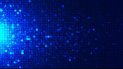 Seamless abstract background of blue squares and bright particles. Abstract gradient background. Background for web design. Small square simple computer mosaic blocks.
