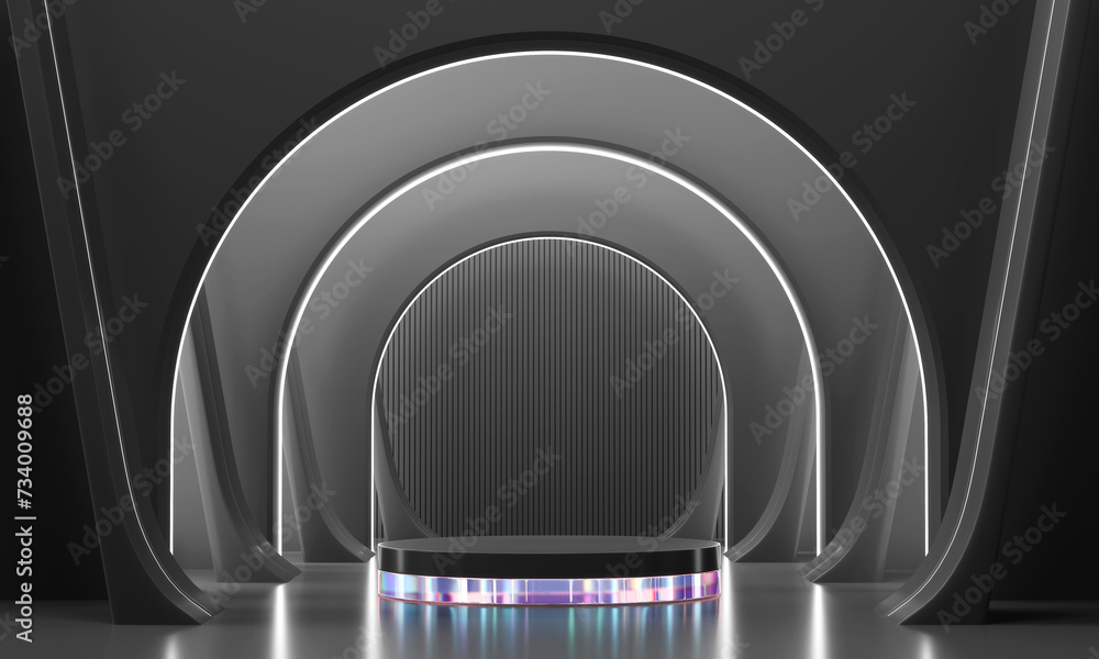 Poster futuristic black podium backdrop for product display 3d rendering
