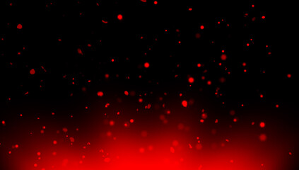 Blurred red fire embers sparks on black background . Texture isolated overlays. Concept of particles, sparkles, flame and light.